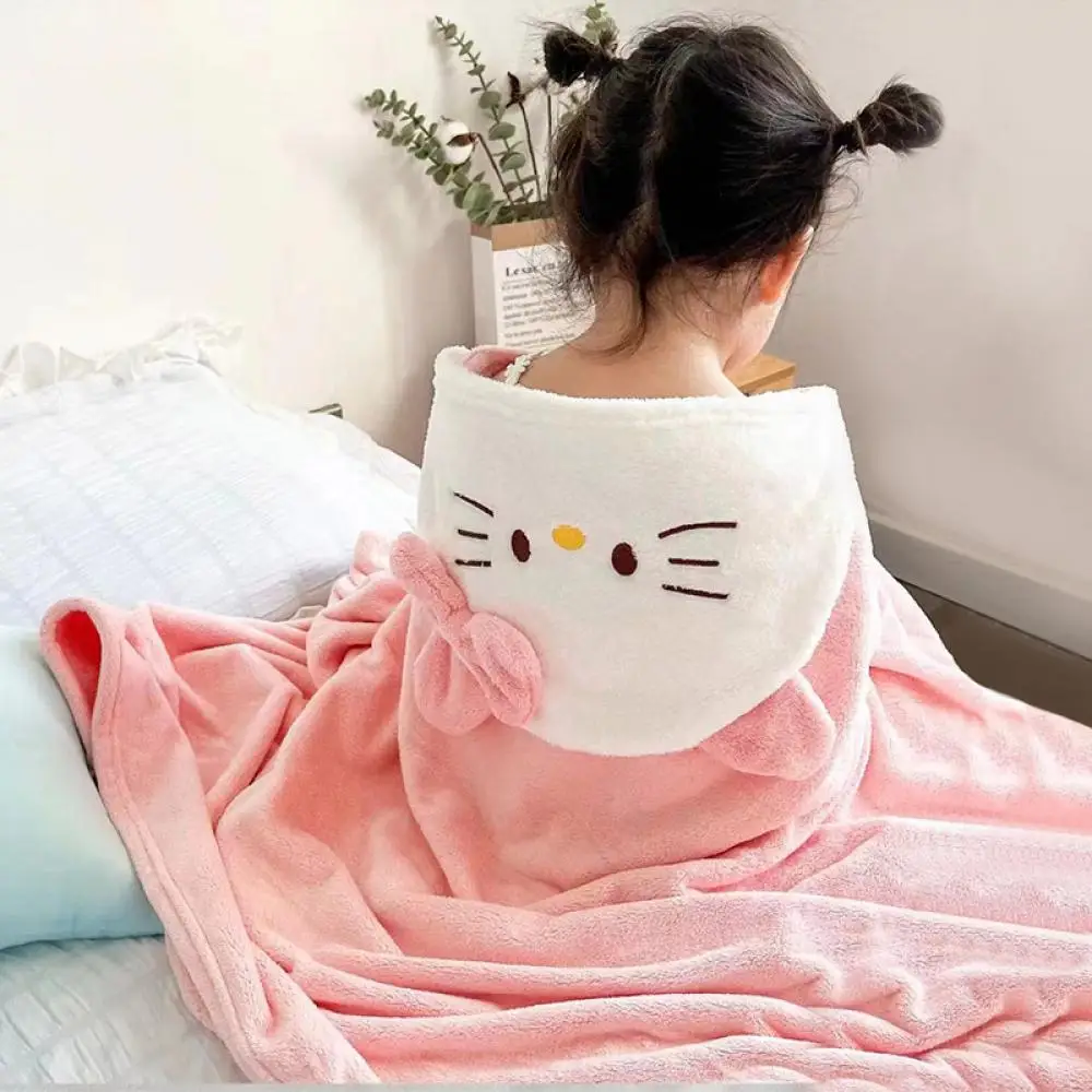

Cute Hello Kitty children Soft Kid Bathrobe Hooded Flannel Cloak Cartoon Unisex Newborn Cover-Up Spa Robe Bath Towel Shower Gift