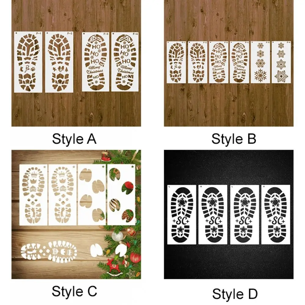 4/6PCS DIY Christmas Footprint Stencils Reusable White Scrapbook Footprint Embossing Stencils Laser-cut Plastic 6