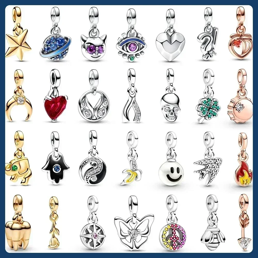 

925 Sterling Silver pretty ME Gradient Planet Broken Heart Elephant Butterfly Skull Sparkling Yin & Yang Mini Dangle