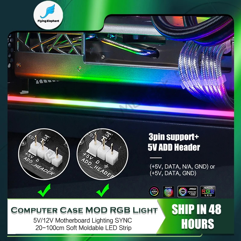 RGB Case Decoration Flexible 5V ARGB/12V RGB Light Bar Long LED MOD Shape Megnetic Adsorb