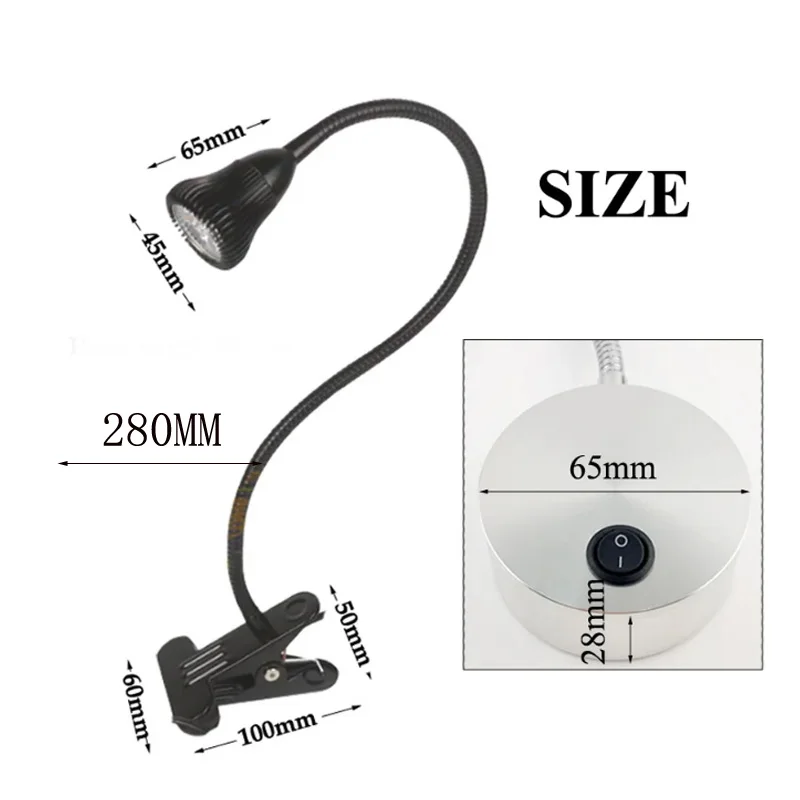 3W EU plug cable LED Hoses Wall Lamp Flexible Home Hotel Bedside Reading Light Moder Book Lights Aluminum with switch AC85-265V