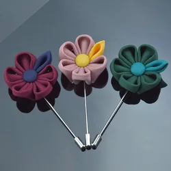 Handmade Men's Brooches Floral Lapel Pin for Men Suit Long Needle Fabric Flower Brooch Pins for Wedding Fashion Women Jewelry