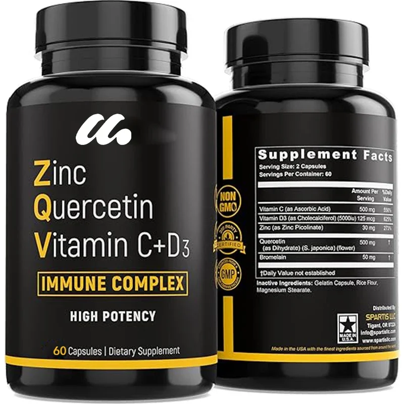 Zinc Quercetin 500mg, Vitamin C, Vitamin D3, Bromelain Immune Support, Efficient Quercetin Zinc Supplement