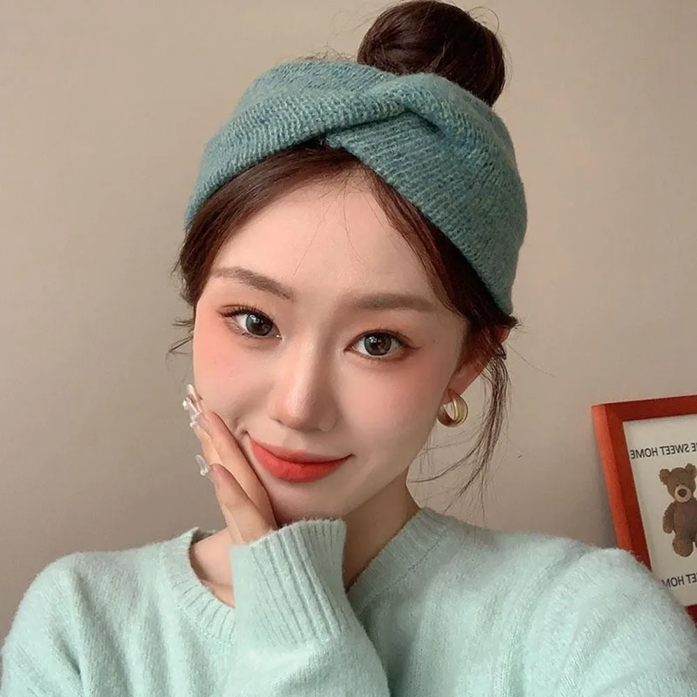 Wool Knitting Wide Headbands Winter Ear Warm Headwrap Turban For Women Girl Cashmere Cross Elastic Headscarf Hair Accessories