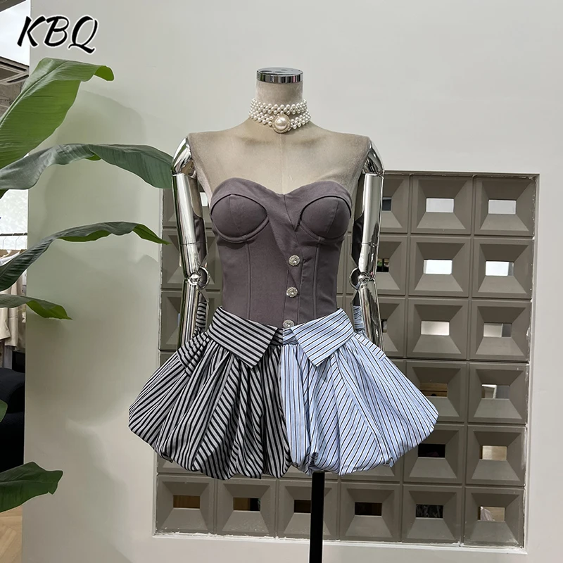 

KBQ хитовые цветные комплекты из двух предметов для женщин, туника без бретелек без рукавов, жилет с высокой талией, юбки со складками, шикарный комплект, женская мода