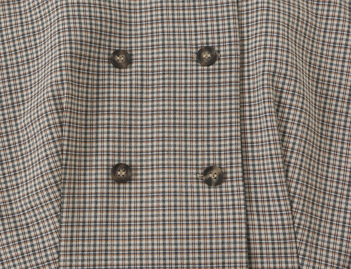 BSAY 2026 Neue Retro Preppy-Style Damen Bluse mit Stehkragen, Doppelreihig, Kurzarm, Schmal Geschnitten, Kariert und Gestreift, Arbeitsbluse – Detail 13