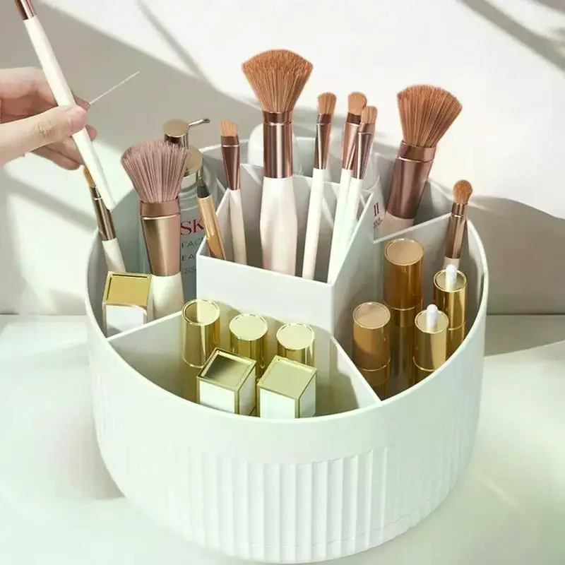 One PC 360-Degree Rotatable Makeup Brush Holder; 5-Slot Cosmetic Storage Organizer for Bathroom Vanity.