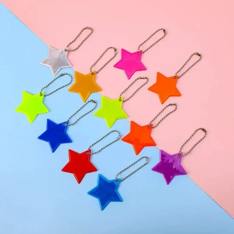 10pcs Random Color Star Shaped Children’s Safety Reflective Gear Stylish Pendant Keychain Reflector for Bag Wheelchair Wholesale