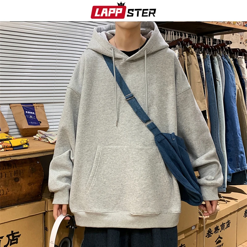 LAPPSTER Oversized Graphic Hooded Hoodies 2023 Winter Japanese Streetwear Harajuku Sweatshirts Black Korean FleeceY2k Hoodies