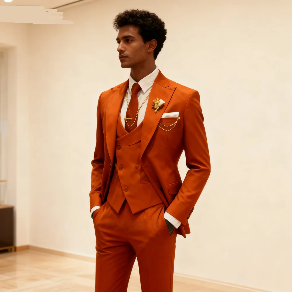 

Bonito Men's 3-Piece Terno Unique Breasted Blazer Outfits Casual Daily Fashion Fitted Wedding Ceremony Business Suit