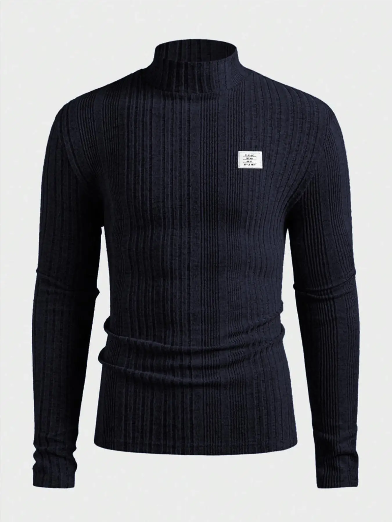 Herren Rollkragenpullover Einfarbig Gestreift Langarm Lässiger Schnitt T-Shirt für Herbst und Winter – Detail 11