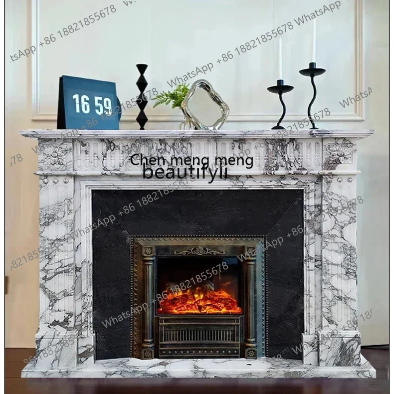 

ss7304 Marble Fireplace French Stone Fireplace Curio Cabinet Hallway Arabescato Vintage Fireplace