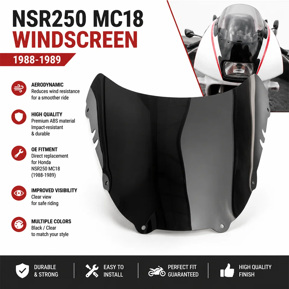 Black Clear Windscreen for Honda NSR250 MC18 1988-1989