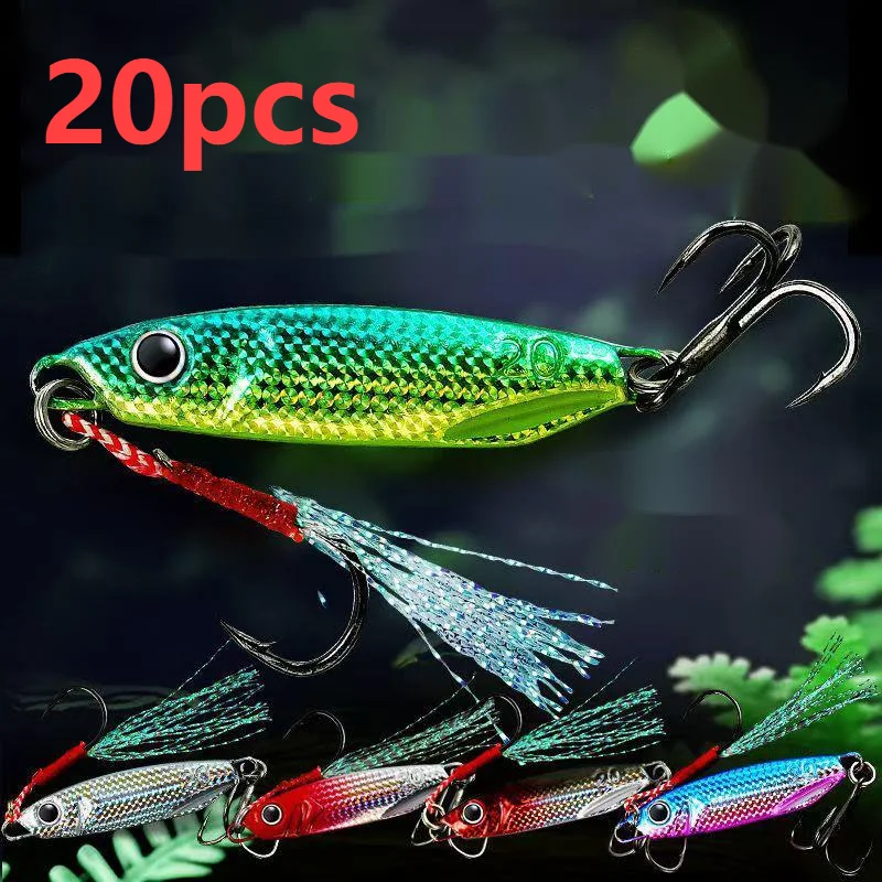 Señuelo de pesca con plantilla de Metal, 20 piezas, 10g-30g, placa de hierro a la deriva, Swimbait de fundición a tierra, anzuelo, equipo de pesca, cebo Artificial