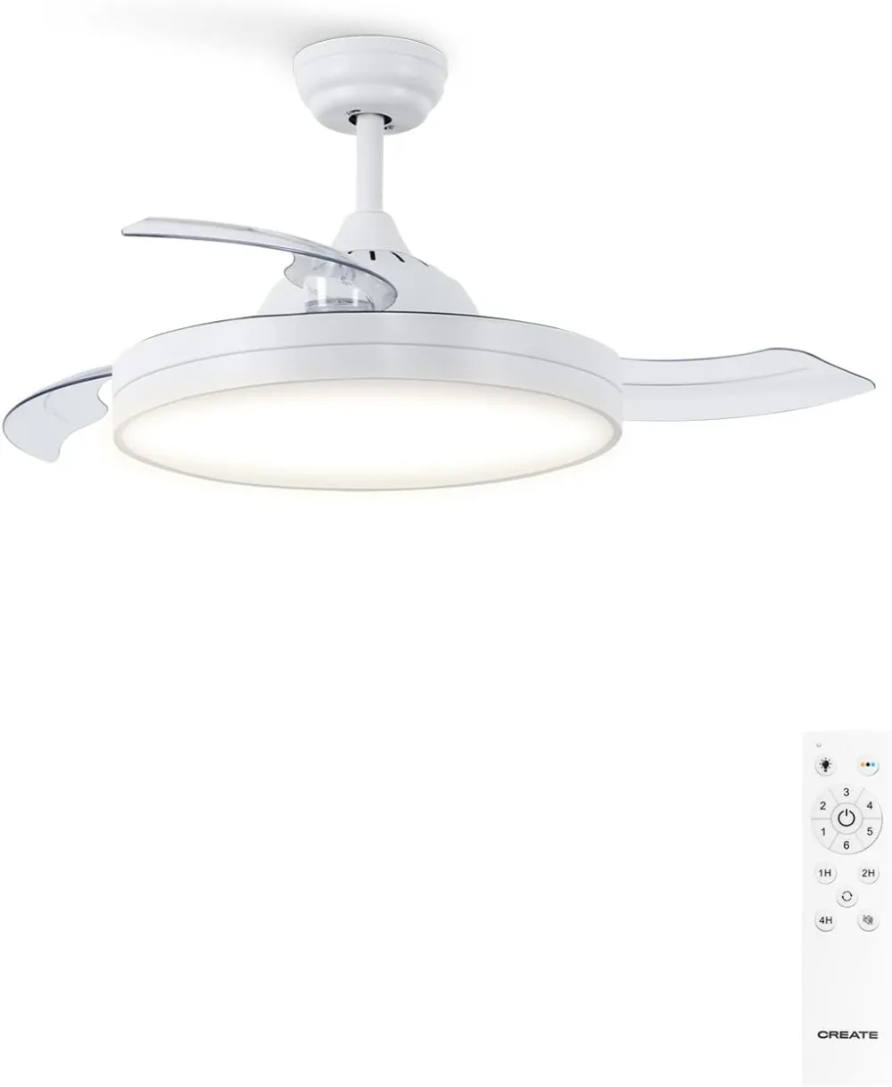 CREATE / WIND CLEAR M/Ventilador de techo con luz blanca con mando / 40W, Ø108 cm, temporizador, 6 velocidades, aspas retráctil