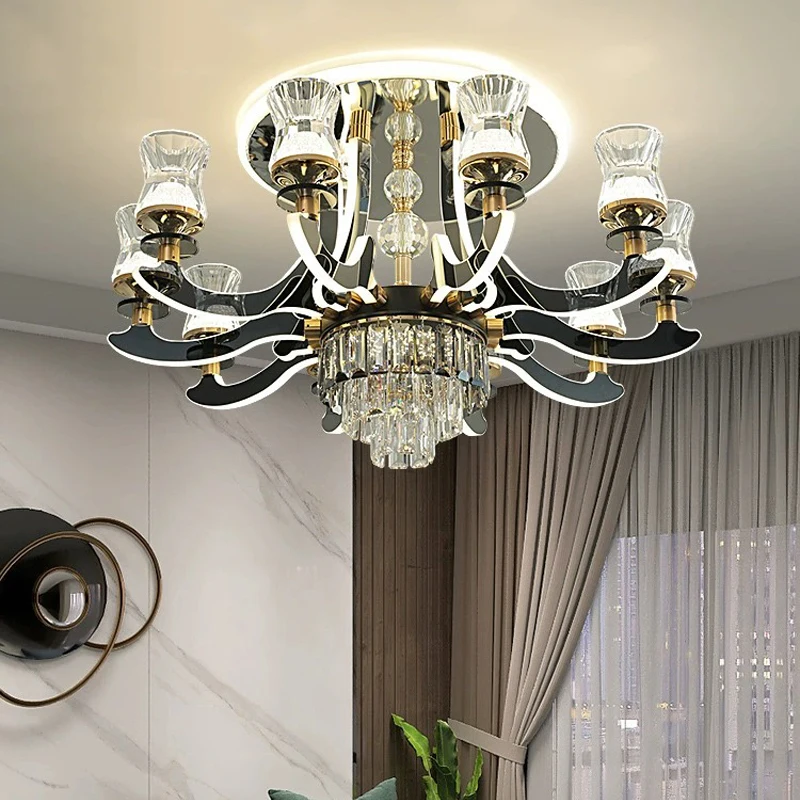 AiPaiTe modern LED crystal chandelier for living room restaurant hotel luxury height adjustable round chandelier