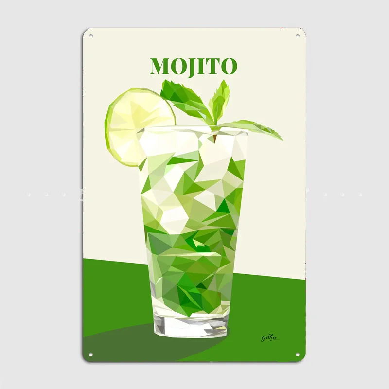 Low Poly Mojito Cocktail Metal Sign Pub Club Vintage Custom Bar Bedroom Home Wall Decor Poster Room Decoration