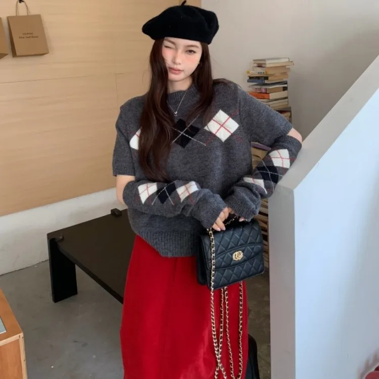 Cisas Sle ort Sve rond Ne pull femme Faionable Design Vintage tout-Match coréen Sle vêtements intérieurs haut