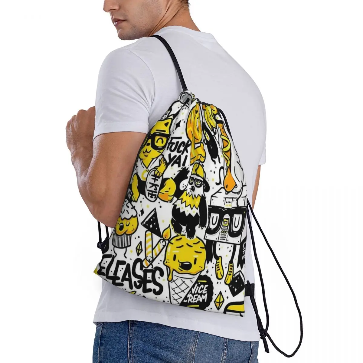 Bolsa de almacenamiento con cordón, bolso portátil de Bob Esponja, bolso de hombro para compras de comestibles, bolso de viaje plegable