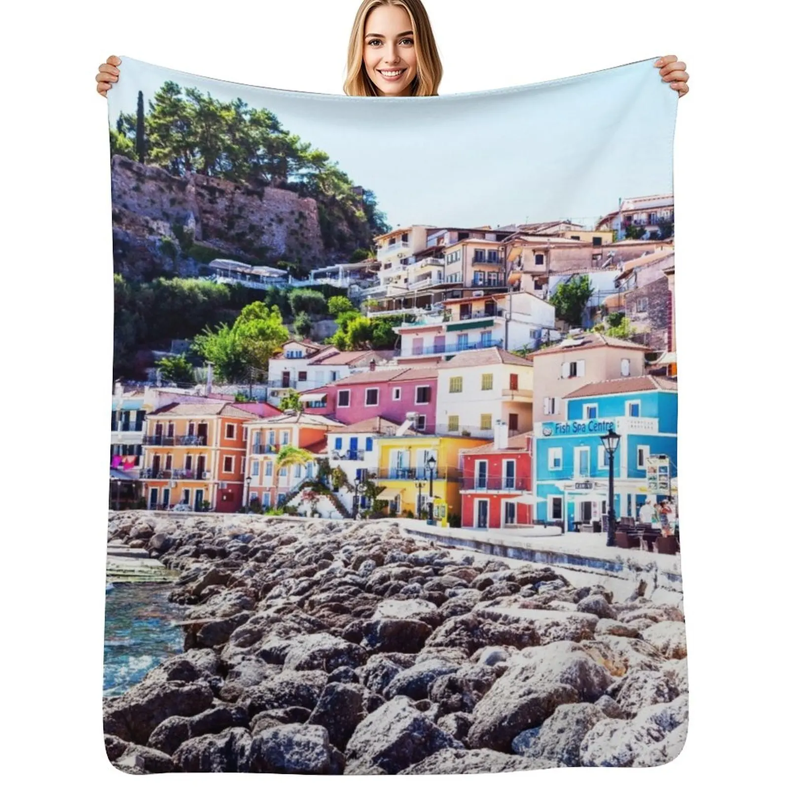 Parga, Preveza, in Epirus, Greece Throw Blanket Luxury Picnic Flannel Loose Blankets For Bed Plaid Blankets