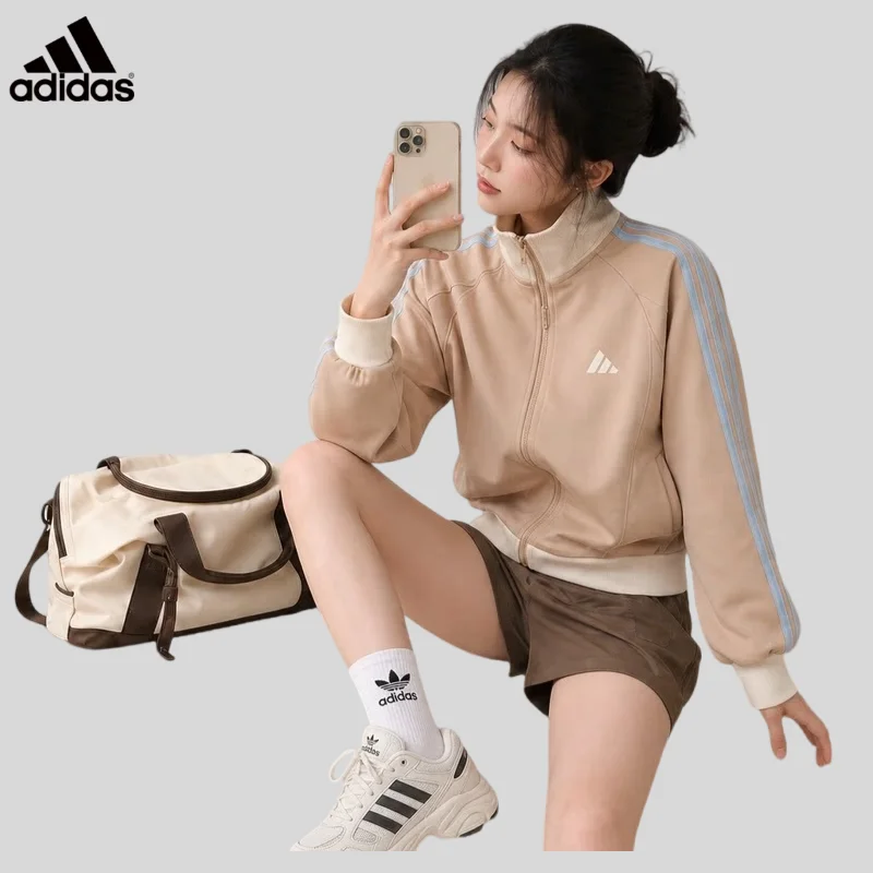 Adidas Autumn New Women's Clothing Retro Milk Tea Color Sports Style Casual Jacket KV0600