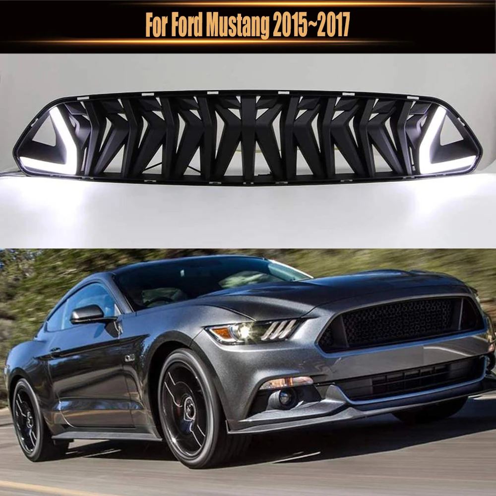 Para Ford Mustang 2015 ~ 2017 parrillas de carreras modificadas accesorios de coche parrilla delantera ABS rejilla superior con luz LED
