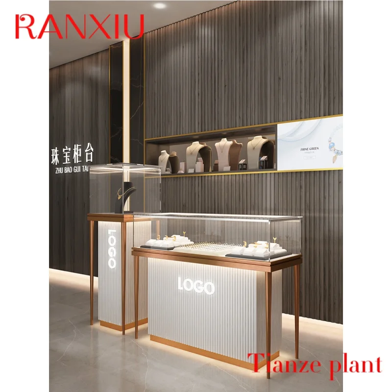 CustomCustom Luxury Gem Jeweller Store Glass Showcase Design Metal Frame Gold Jewelry Shop Cabinet Display Counter For Store