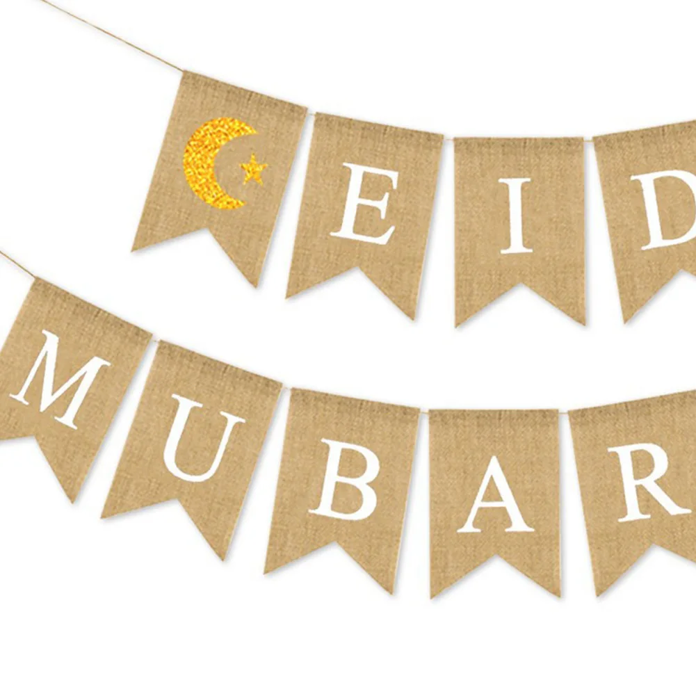 Brand New Bunting Banner 13X18CM 2pcs Can Be Hung On Walls Create Great Memories Create Special Eid Mubarak Gunny