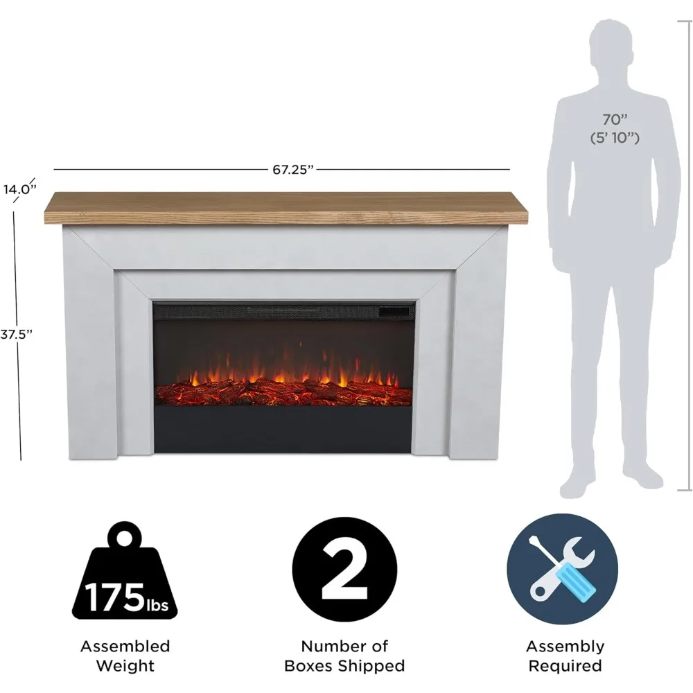 68" Landscape Electric Fireplace with Mantel for Living Room, Replaceable Fireplace Insert Heater, Realistic Log, Fire Pit