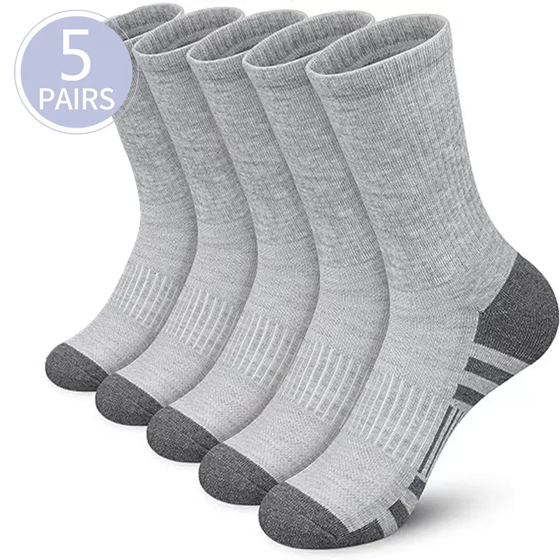 5 Pairs Men's Athletic Socks Sport Running Calf Socks Performance Cushioned Breathable Outdoor Crew Socks for Men Women