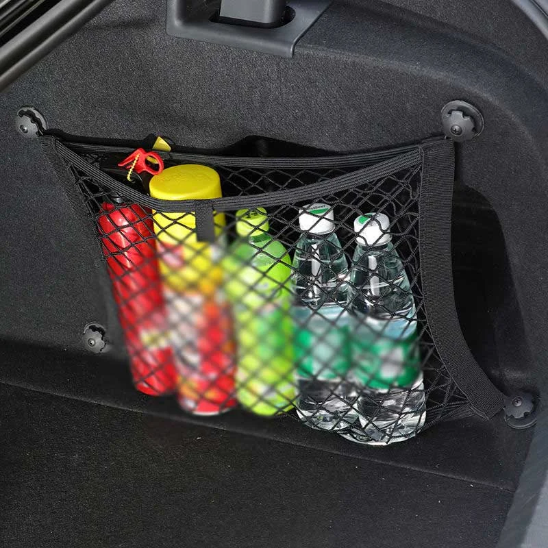 Universal Auto Back Rear Trunk Storage Net Seat Elastic String Net Sticker Multifunctional Net Storage Bag Interior Accessories