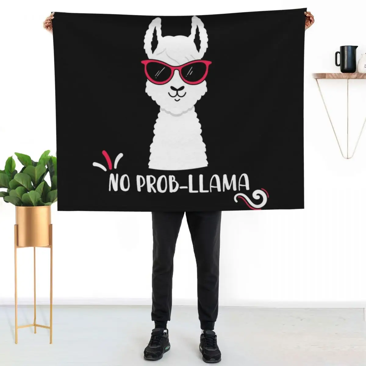 

No Prob-Llama - Funny Cute Llama wearing Glasses Throw Blanket Shaggy Furry Soft Blanket for Bedroom Living Room
