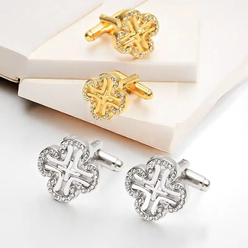 

2024 New Four-leaf Clover Cufflinks Crystal Cufflinks Business Meeting French Cufflinks Groom Jewelry Buttons