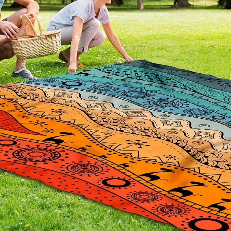 VIKAMA Bohemian Ethnic Totem Beach Mat Waterproof Sandproof Photo Picnic Mat Portable Foldable Outdoor Camping Mat