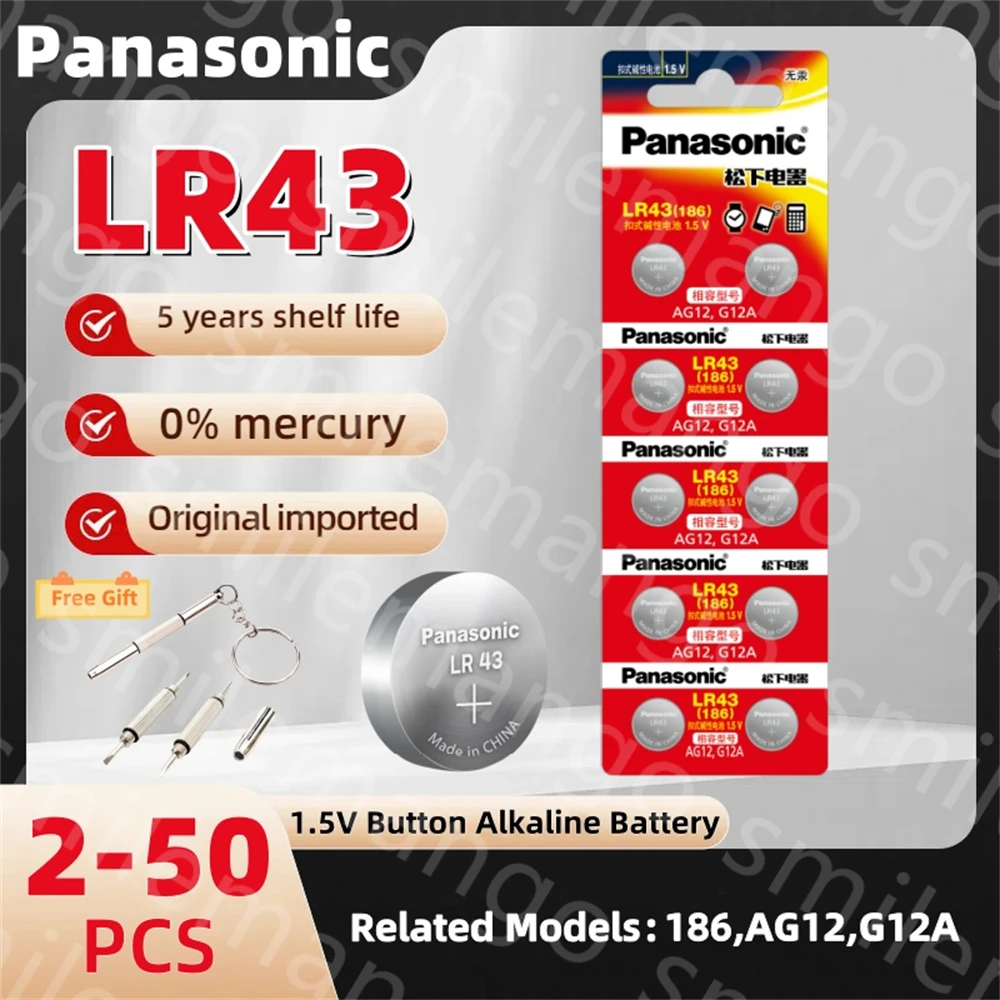 Original Panasonic 1.55V AG12 LR43 SR43 186 386 LR1142 V12GA AG 12 Button Batteries SR43W SR1142 Watch Toys Remote Battery