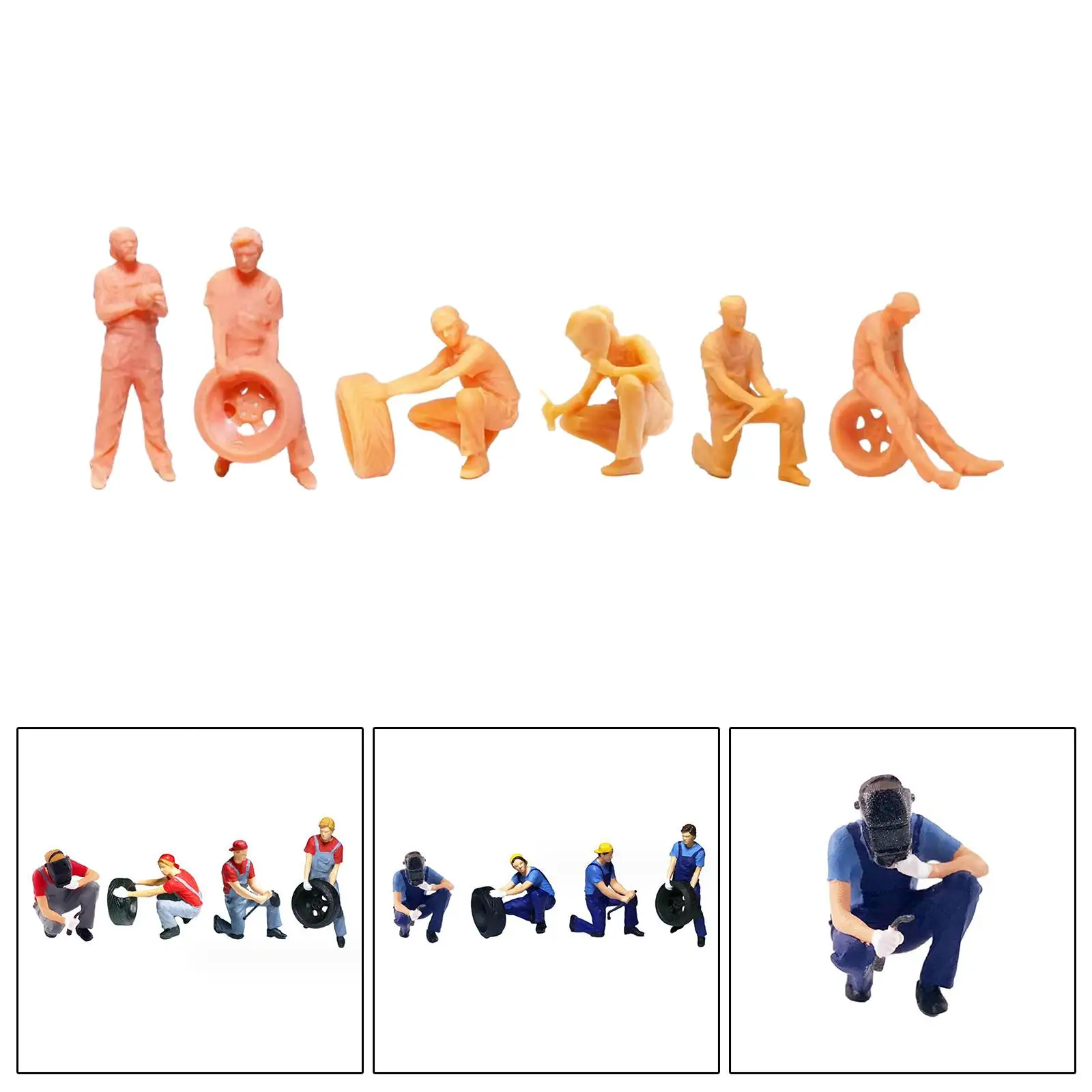 1/64 People Figurines Diorama Figures Realistic Unpainted Figures Tiny People