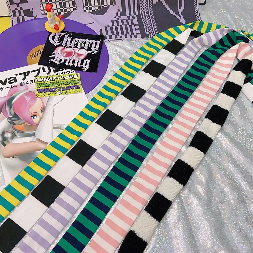 Japanese fashion versatile striped Y2K millennial babes dopamine girl subculture fashion decorative styling thin scarf for women