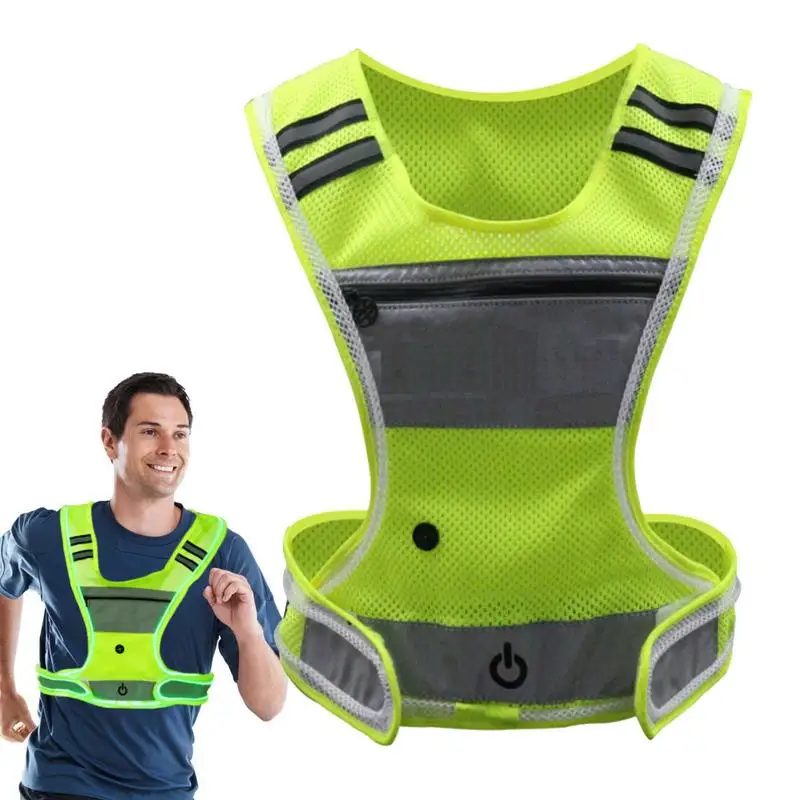 Light Up Led Reflecterende Vest Adjustable Front Light Angle And Elastic Belt Safety Night Light Vest USB Charging Night Walking