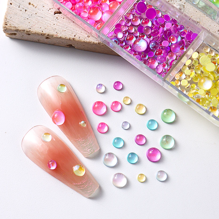 Sparkly Mermaid Semi-circle Bead Nail Art Decorations Mixed Size Charm Acrylic Macaron Bubble Manicure Ornaments Accessories