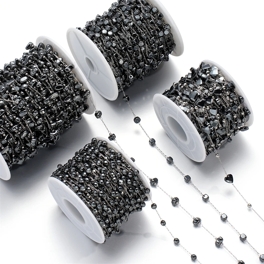 1Meter Black Magnetic Stone Beads Beaded Stainless Steel Chains Findings for Bracelet Necklace Jewelry Making Accessories