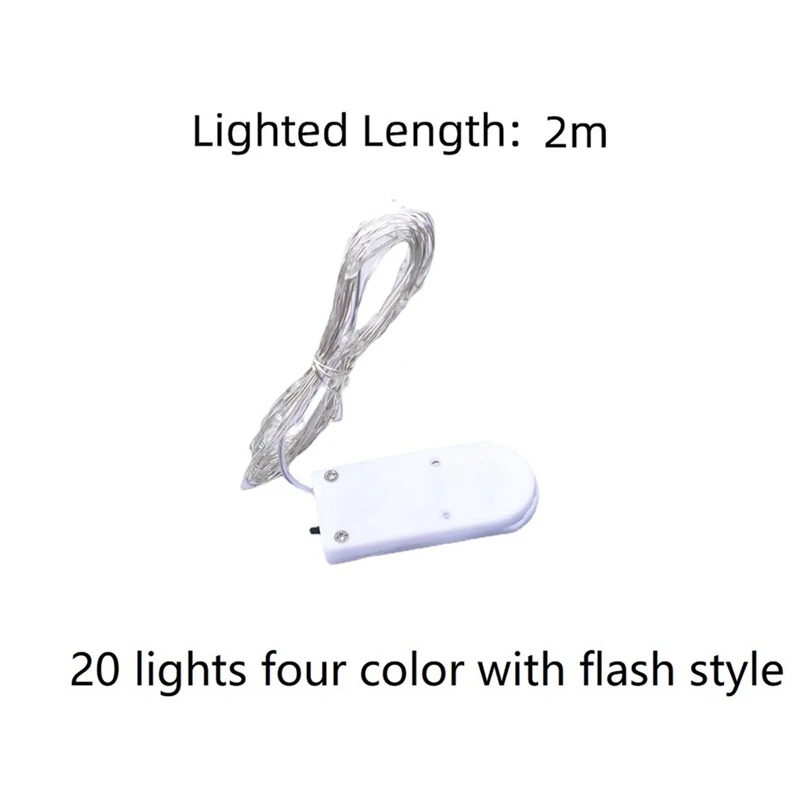 Guirxiété lumineuse dégradée avec flash, 20LED, 2m, fil de cuivre, quatre boutons colorés, lumières pour fête de mariage, Noël, 20 pièces