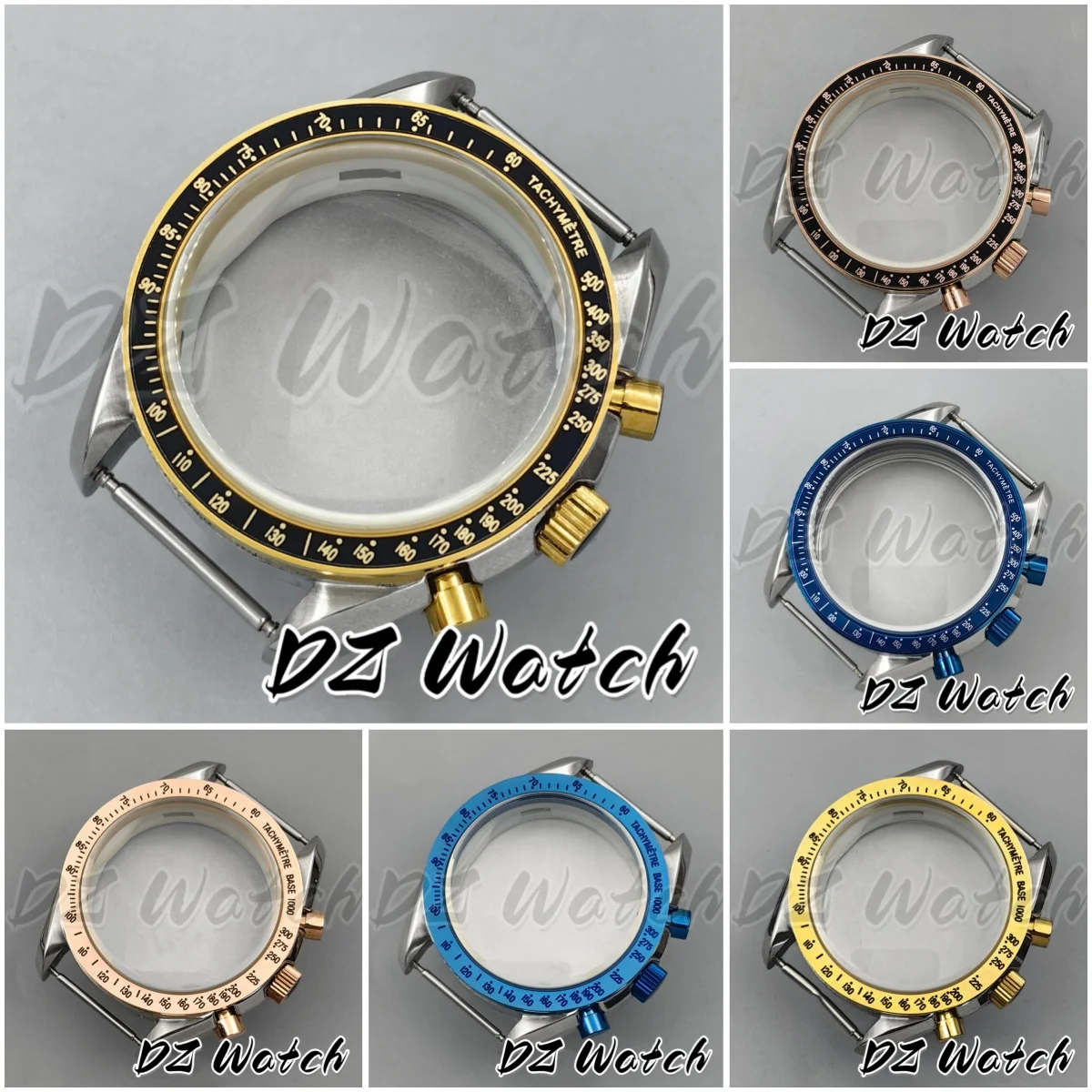39.8mm VK63 Watch Case Gold/Rose Gold/Blue Domed Mineral Glass For VK63 VK63A Movement Men's Quartz Watch Box Accessories Parts