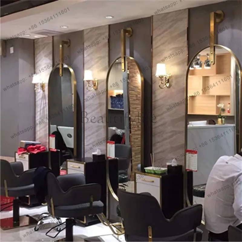 hair salon special stainless steel barber shop mirror table single and double-sided wall-mounted hair mirror