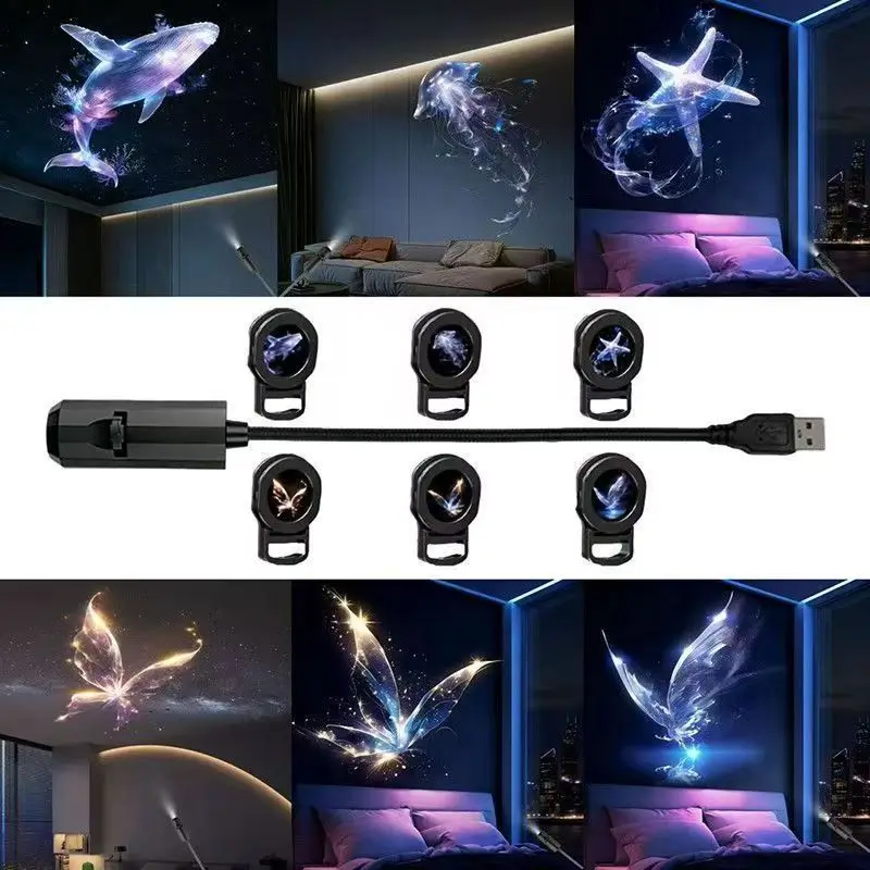 Whale Butterfly Projector Light 360 ° Rotating Galaxy Atmosphere Lamp USB Starry Sky Projector Night Lights For Car Home Decor