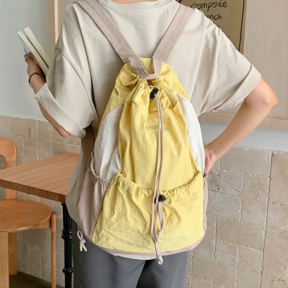 Casual Simple Drawstring Backpack Large Capacity Leisure Nylon Shoulder Bags College Travel Student Schoolbag Unisex
