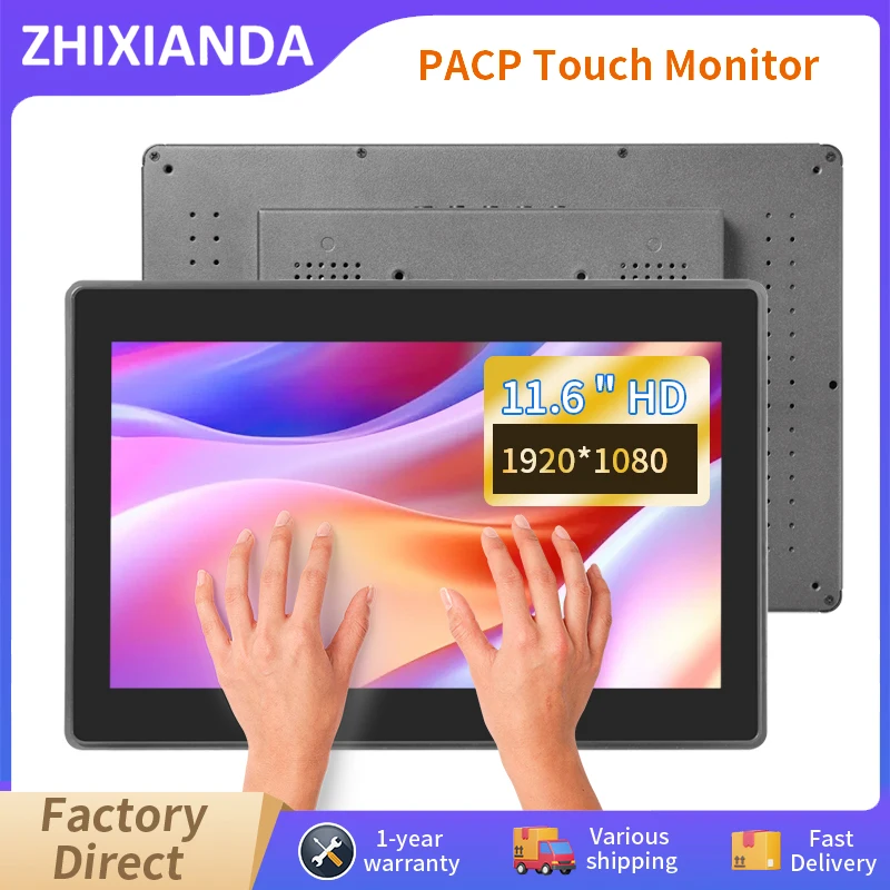 Widescreen Flat True Capacitive Touch Screen Monitor 11.6 Inch 1920*1080 Open Frame Industrial Waterproof Display With VGA HDMI