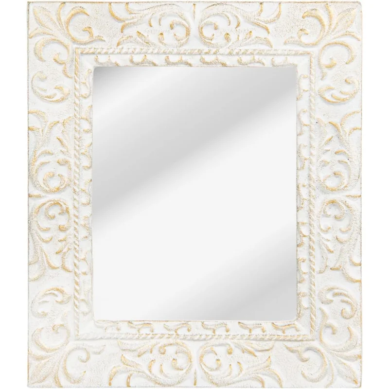 

Чугунное декоративное настенное зеркало Sungmor — сверхпрочная винтажная рамка с тиснением белого и золота — декоративное прямоугольное подвесное зеркало для