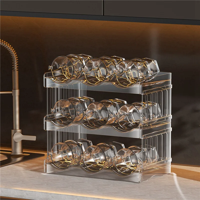 منظم زجاجات المياه ABFU-2X لكوب 40 أونصة بمقبض، منظم أكواب قابل للتكديس لخزانة ملحقات الأكواب 3 طوابق