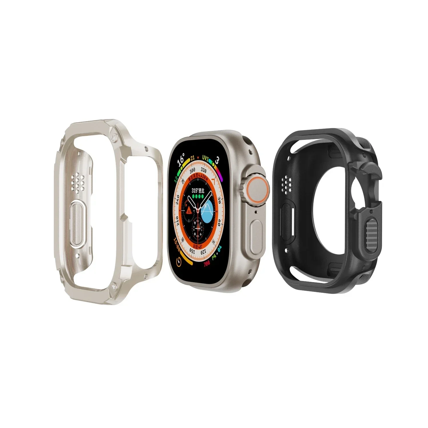 2 in 1 Case for Apple Watch Series 10/9/8/7/SE/6/5/4 Ultra 46mm 42 45 40 44 49mm TPU + PC Shockproof Protector Bumper for iwatch