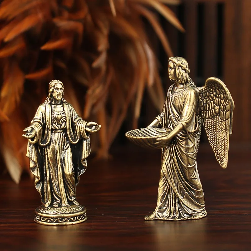 Estátua de Deus em Latão Artesanal Vintage, Figurino Retrô para Decoração de Casa e Sala de Estar, Pequena Estátua Colecionável de Cobre